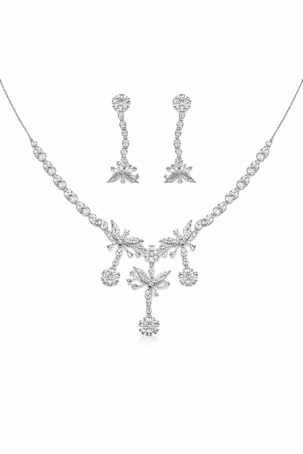 Designer Crystal Necklace Set with Leaf Motif and Dangling Drops