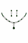 Green Stone Necklace Set with Circular Crystal Link Design