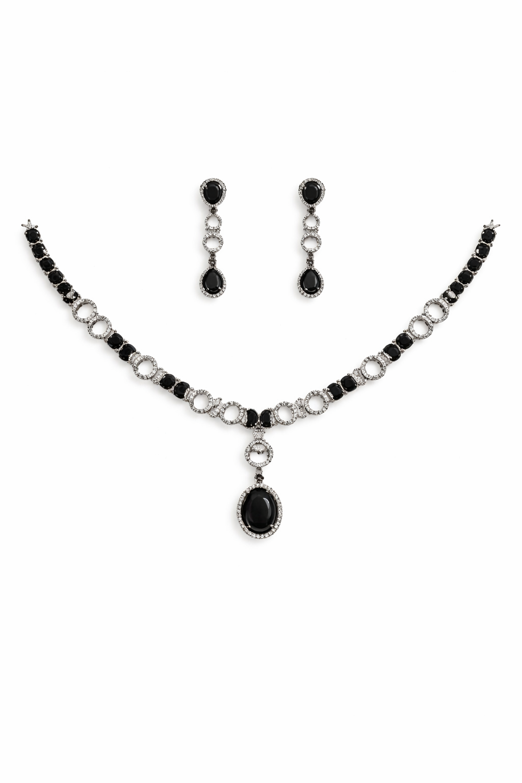 Elegant Black Crystal Necklace Set with Drop Earrings