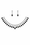 Black Teardrop Necklace Set with Crystal Fringe Design