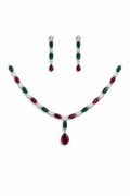 Red and Green Stone Necklace Set with Teardrop Pendant