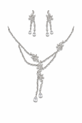 Silver Peacock Design Necklace Set with Long Drop Earrings