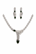 Blue Stone Necklace Set with Leaf Chain and Tassel Drops