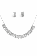 Silver Geometric Necklace Set with Rectangular Drop Design