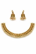 Antique Gold Peacock Choker Necklace Set with Jhumka Earrings