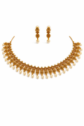 Traditional Coin Design Necklace Set with Pearl Drops