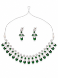 Emerald Green American Diamond Necklace Set for Women | Silver Plated CZ Bridal & Party Wear Jewelry with Matching Earrings