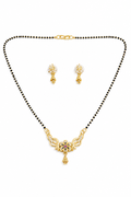 Gold-Plated Traditional Mangalsutra Set with American Diamond Floral Pendant and Matching Earrings for Women