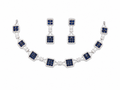 Luxury Silver-Plated Blue Stone Geometric Necklace Set with Matching Earrings | Cubic Zirconia Party & Wedding Jewellery for Women