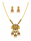 Traditional Temple Necklace Set with Jhumka Earrings | Antique Gold Plated Bridal Jewellery