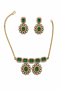 Emerald Green Stone Necklace Set with Matching Earrings | Gold Plated Party Wear Jewellery