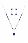 Blue Sapphire Stone Necklace Set with Matching Drop Earrings | Silver Plated Party Wear Jewellery