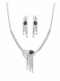 Silver Plated Blue Teardrop AD Stone Necklace Set for Women with Matching Earrings | Premium American Diamond Party Wear Jewellery Set