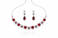 Red Stone Crystal Necklace Set with Drop Earrings