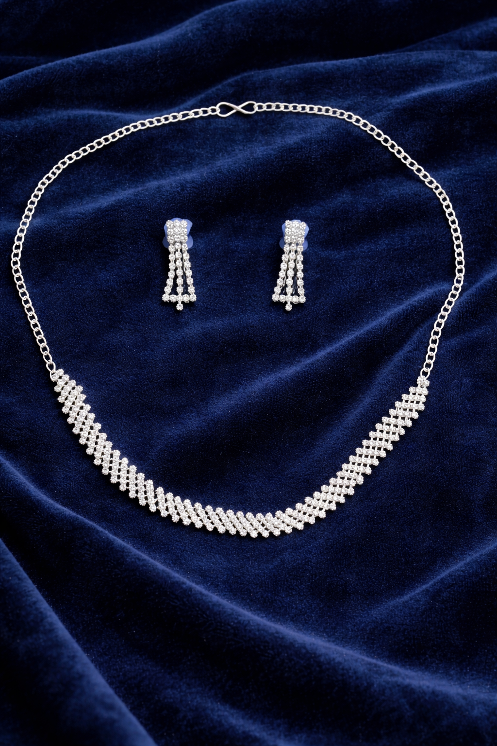 Premium Diamond Finish Necklace Set with Hanging Earrings