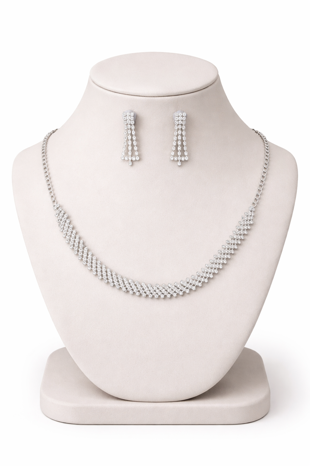 Premium Diamond Finish Necklace Set with Hanging Earrings