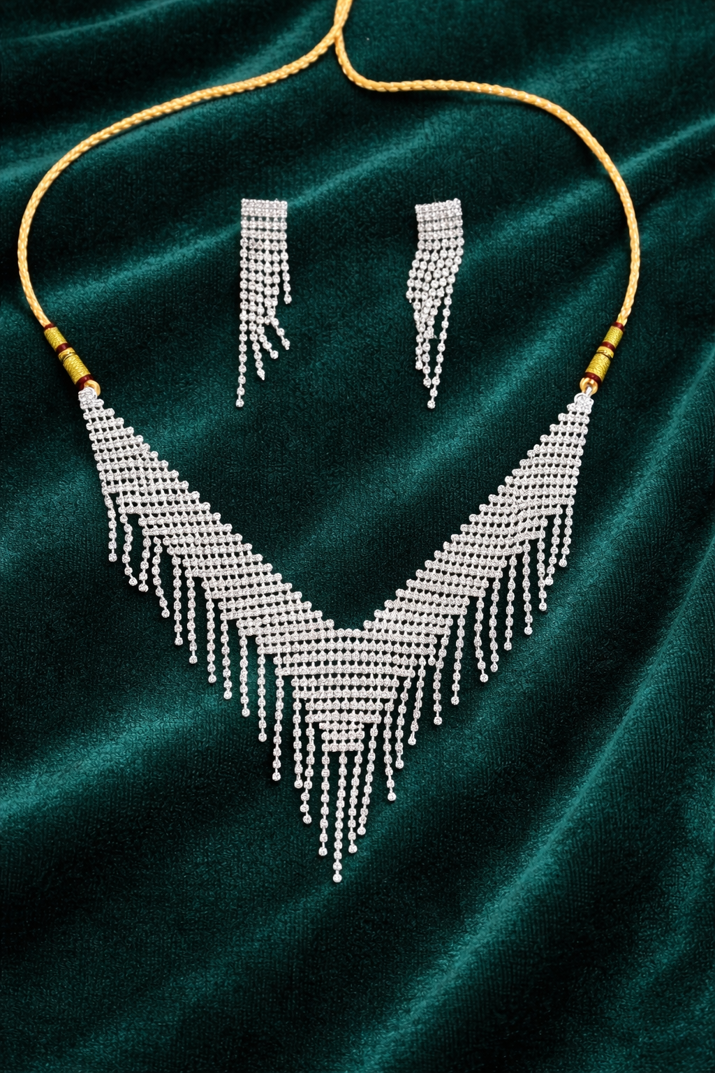 Statement Fringe Necklace Set with Layered Chain Tassels and Earrings