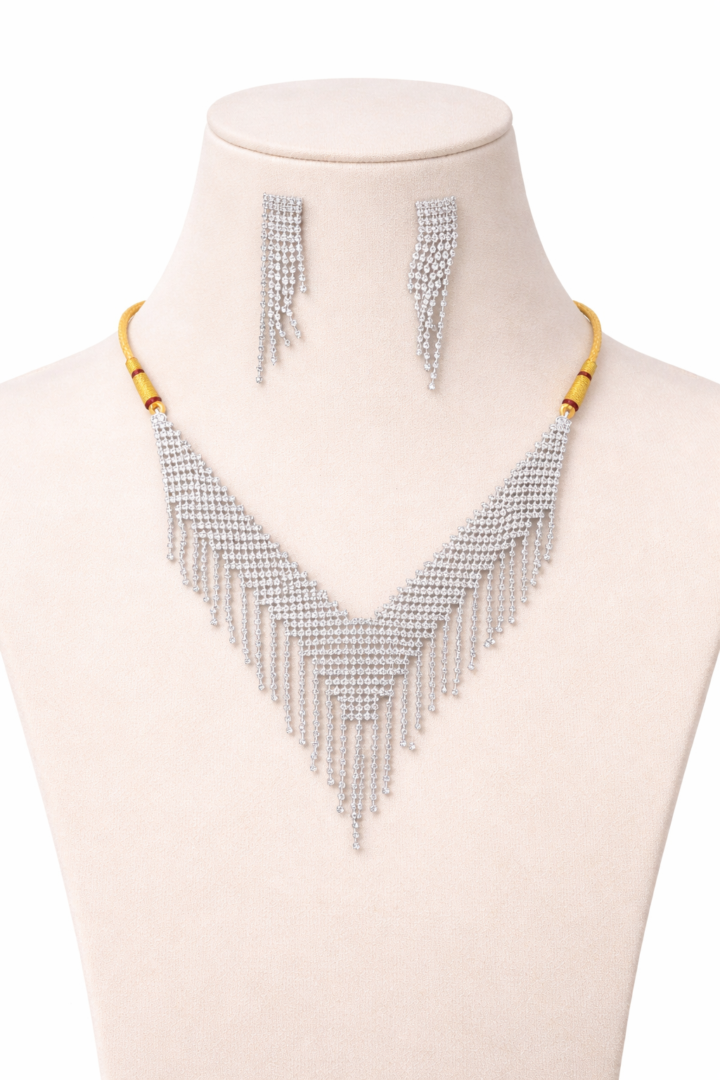 Statement Fringe Necklace Set with Layered Chain Tassels and Earrings