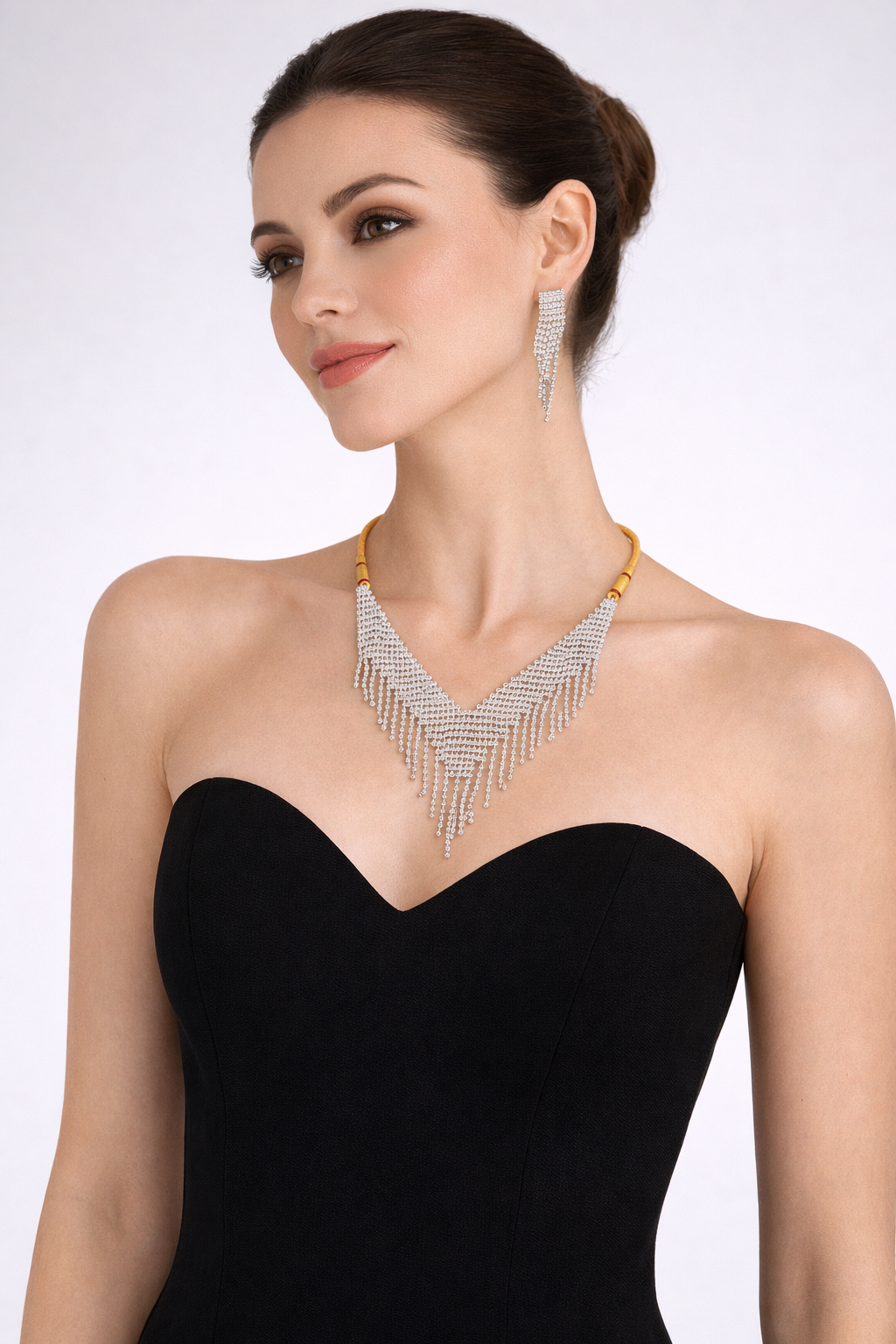 Statement Fringe Necklace Set with Layered Chain Tassels and Earrings