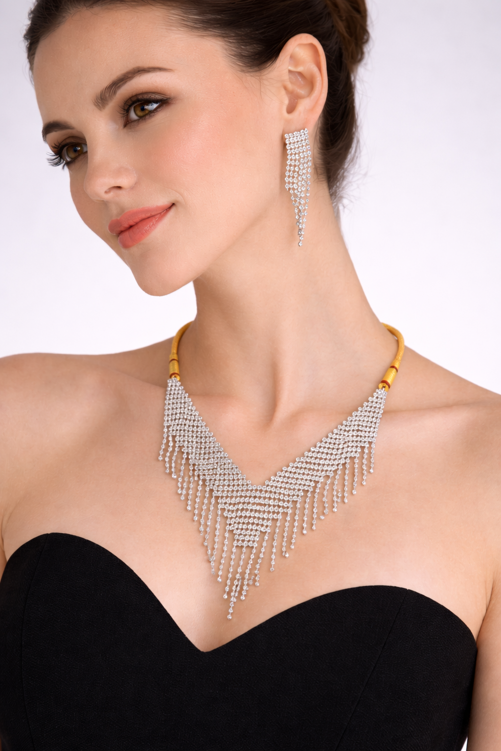 Statement Fringe Necklace Set with Layered Chain Tassels and Earrings