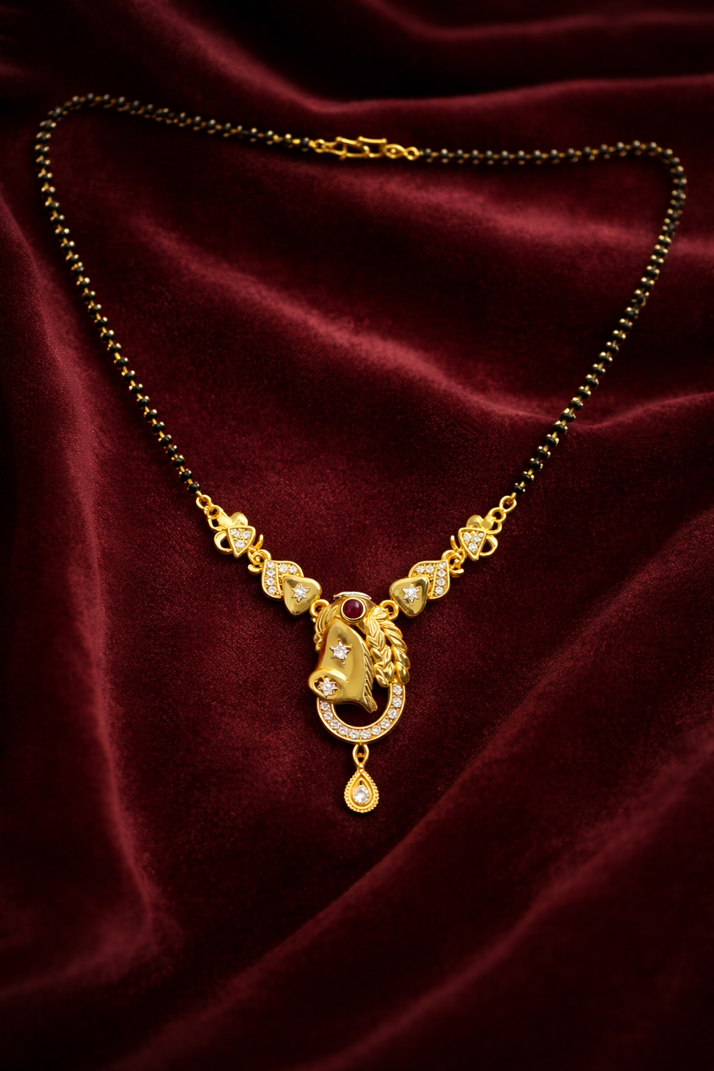 Gold-Plated Traditional Mangalsutra with American Diamonds and Elegant Pendant for Women