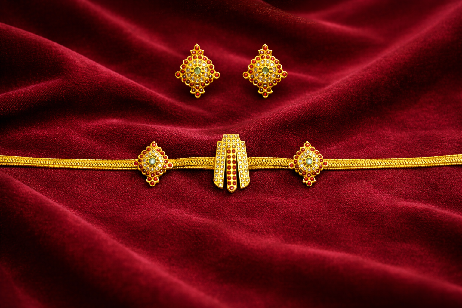 Traditional Gold Short Necklace Set with Stud Earrings