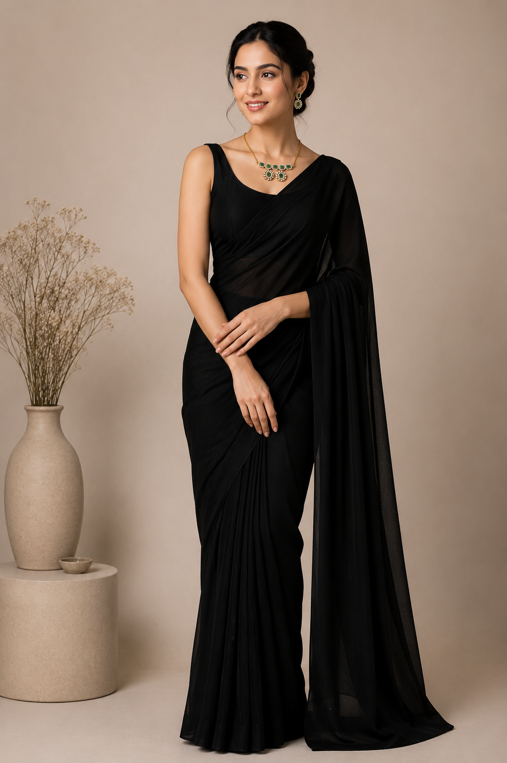 Emerald Green Stone Necklace Set with Matching Earrings | Gold Plated Party Wear Jewellery