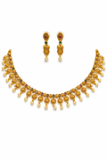 Ethnic Temple Style Necklace Set with Ruby Green Stone Accents