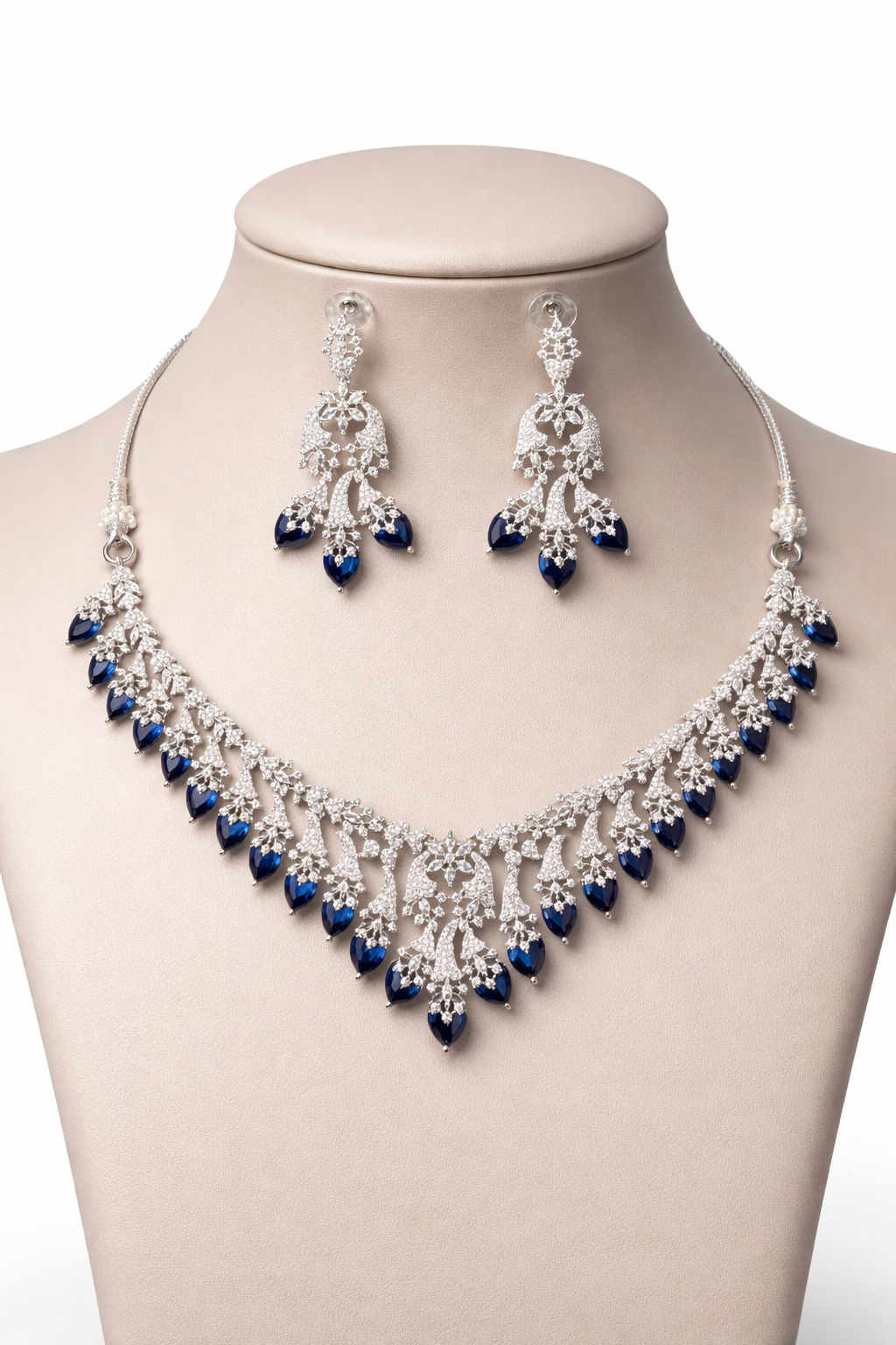 Elegant Silver Necklace Set with Blue Teardrop Stones