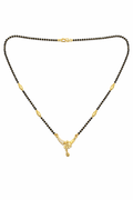 Gold-Plated Designer Mangalsutra with American Diamond Pendant and Black Bead Chain for Women