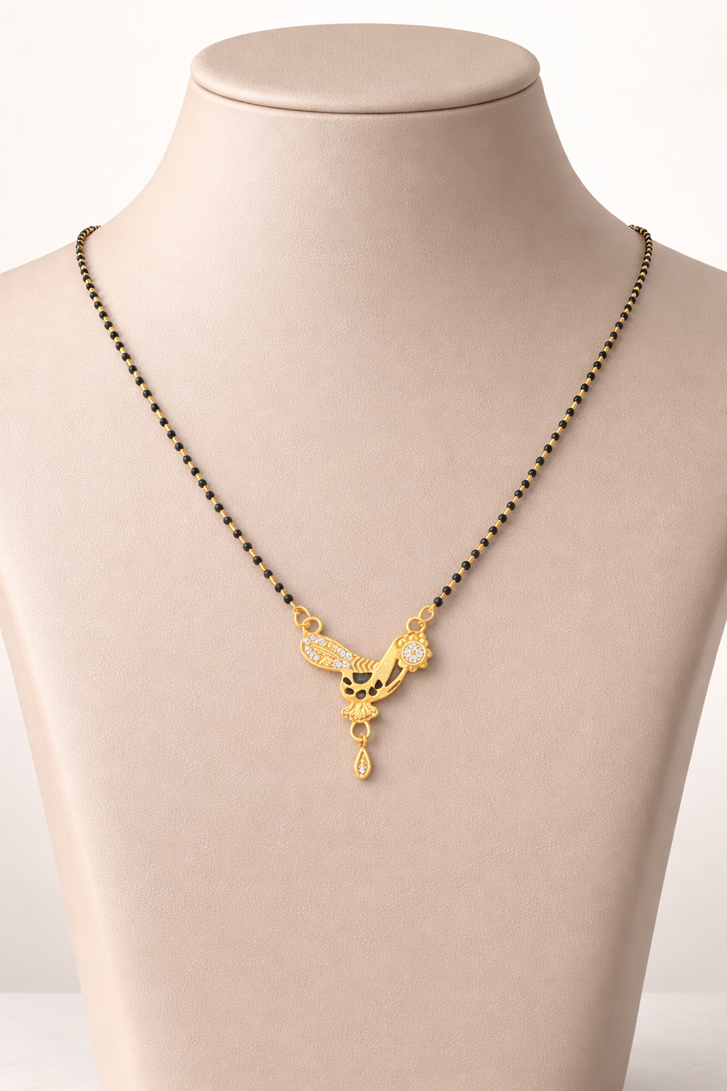 Gold-Plated Peacock Design Mangalsutra with CZ Stone Pendant for Women