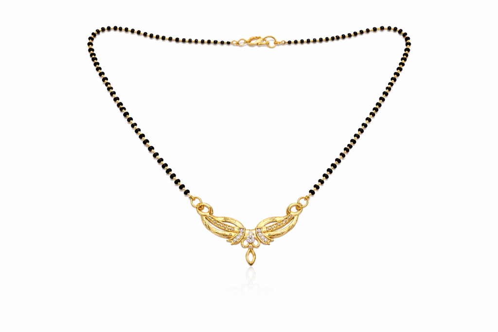 Gold-Plated Traditional Mangalsutra with American Diamond Leaf Design for Women
