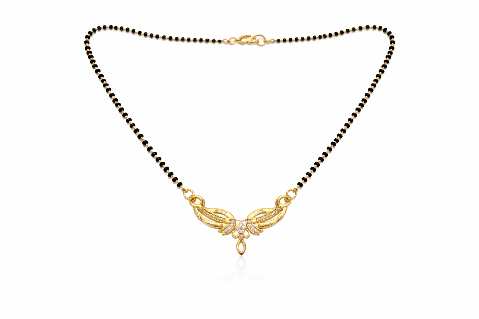 Gold-Plated Traditional Mangalsutra with American Diamond Leaf Design for Women