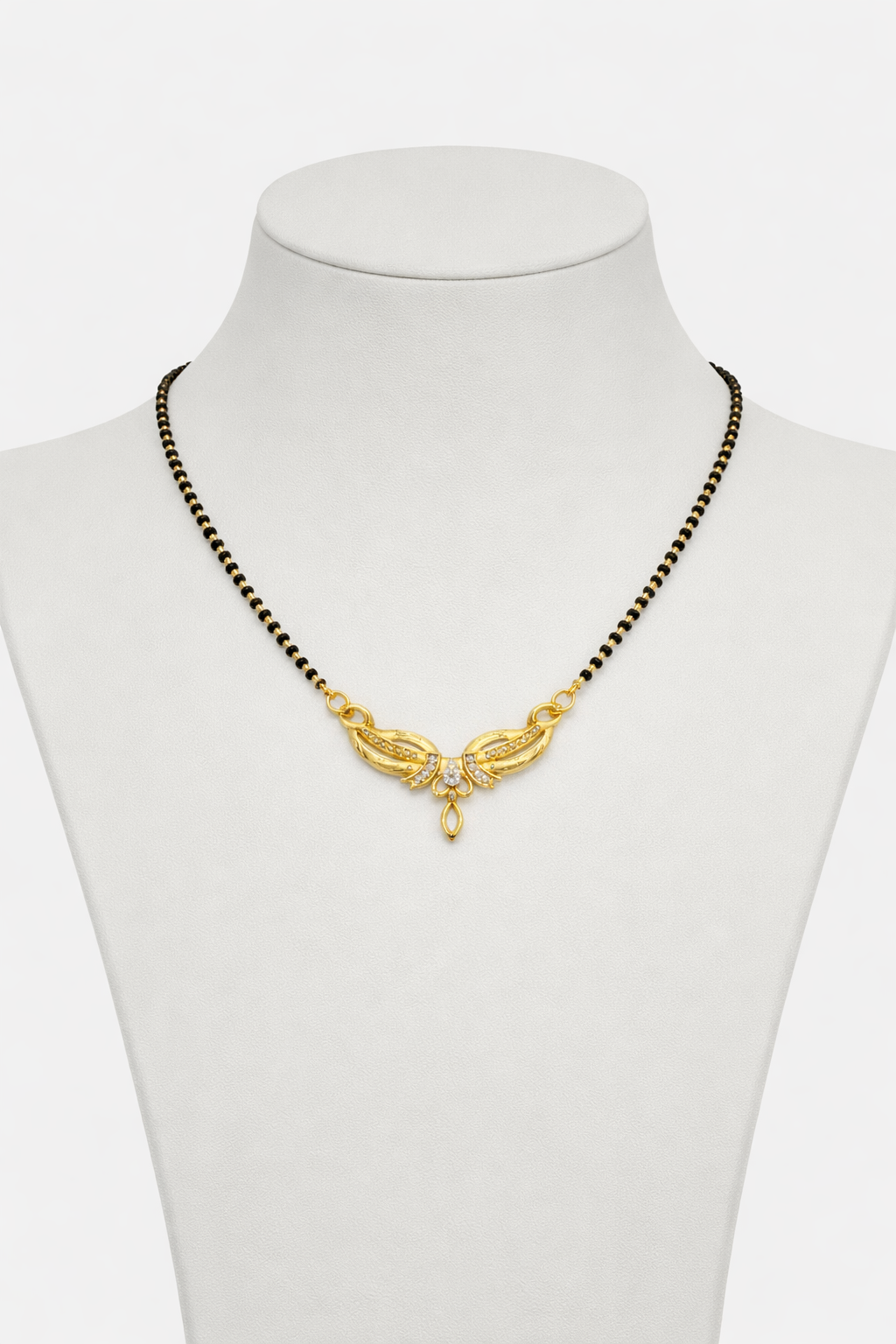 Gold-Plated Traditional Mangalsutra with American Diamond Leaf Design for Women