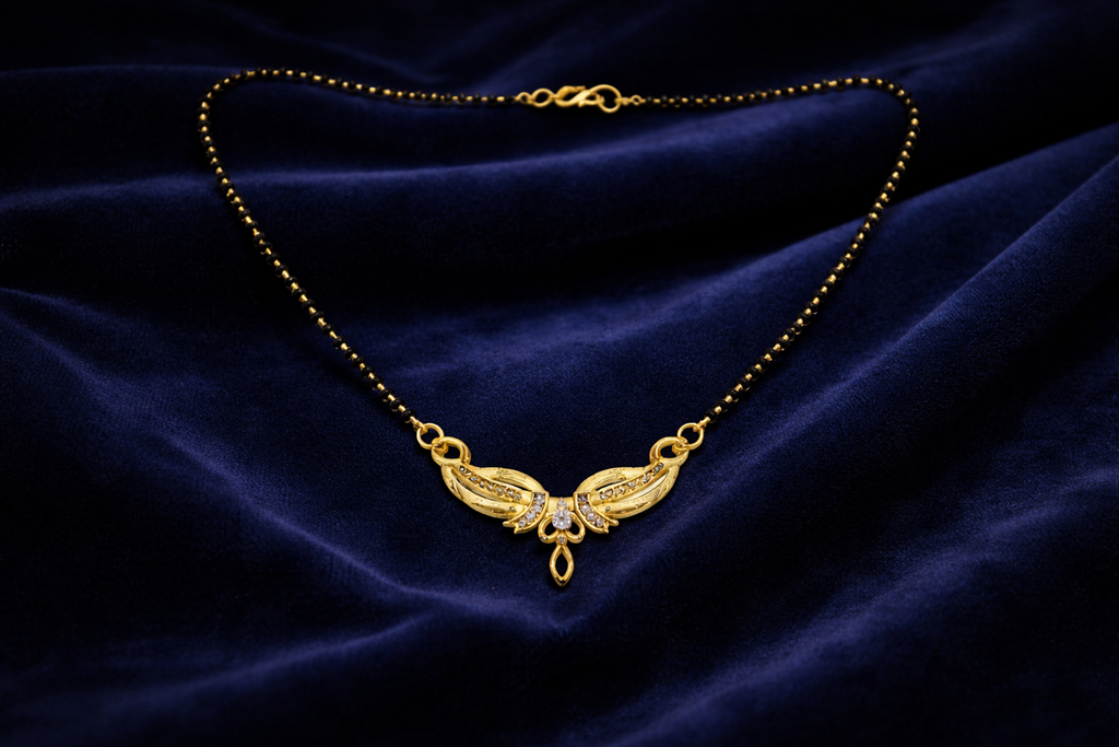 Gold-Plated Traditional Mangalsutra with American Diamond Leaf Design for Women