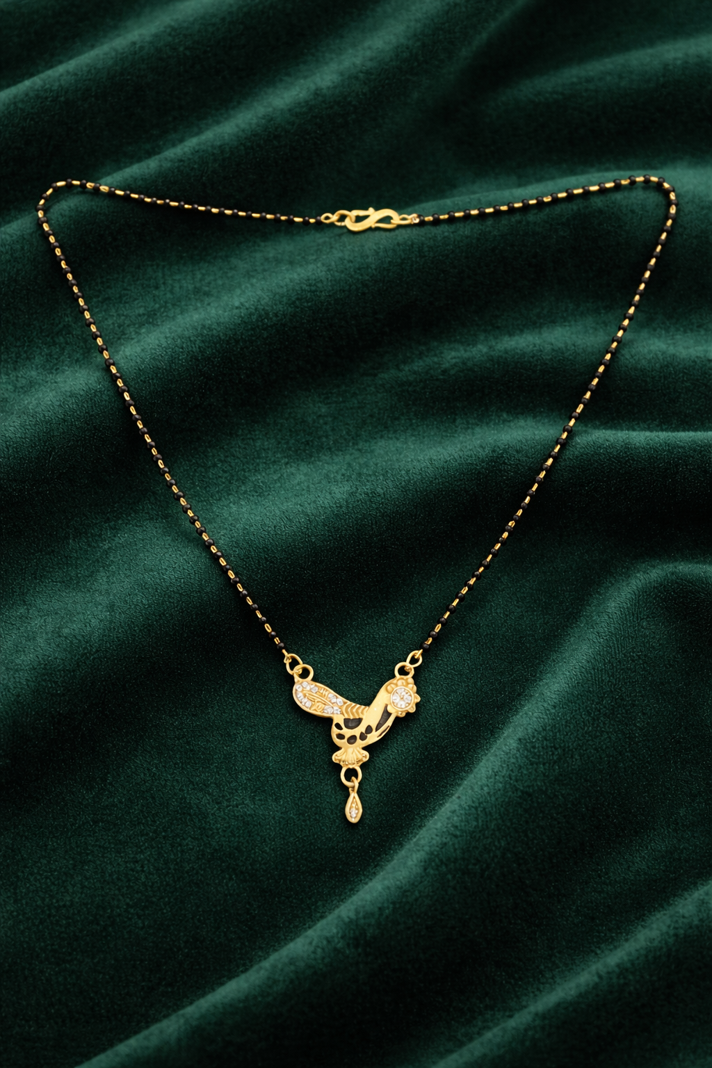 Gold-Plated Peacock Design Mangalsutra with CZ Stone Pendant for Women