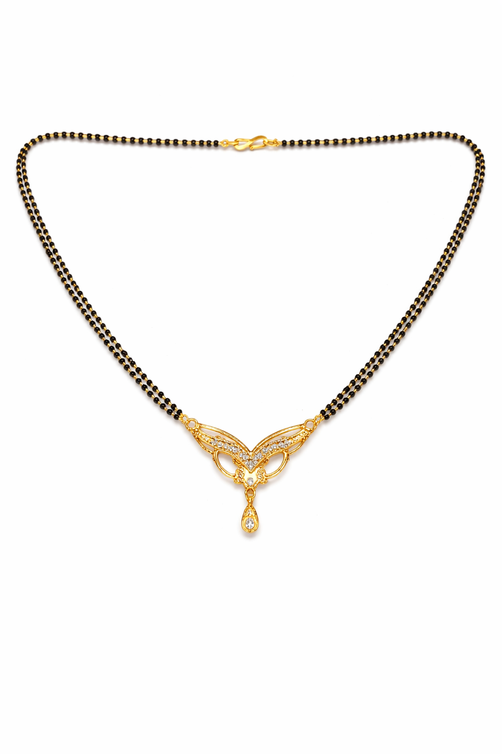 Gold-Plated CZ Mangalsutra with Elegant Leaf Design Pendant for Women