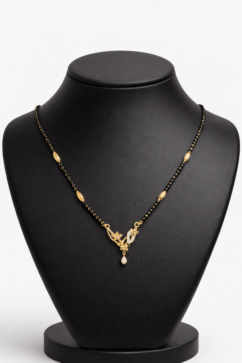 Gold-Plated Floral Leaf Mangalsutra with American Diamond Pendant for Women
