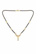 Gold-Plated Curved Leaf Mangalsutra with American Diamond Drop Pendant for Women