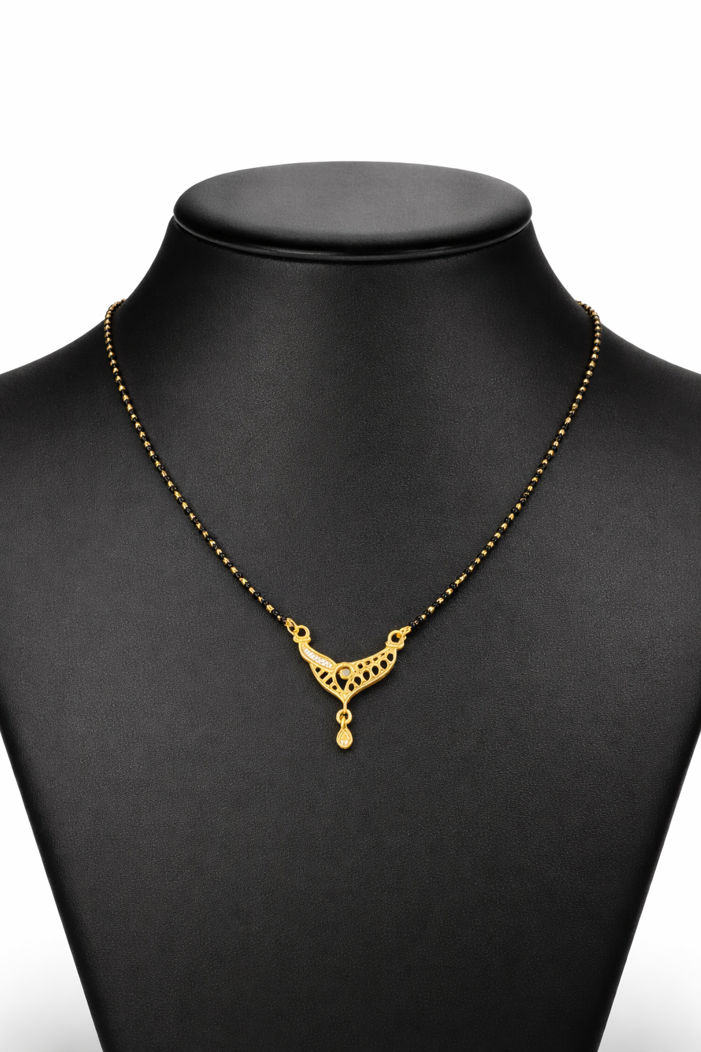 Gold-Plated Black Enamel Mangalsutra with Elegant V-Shape Pendant for Women