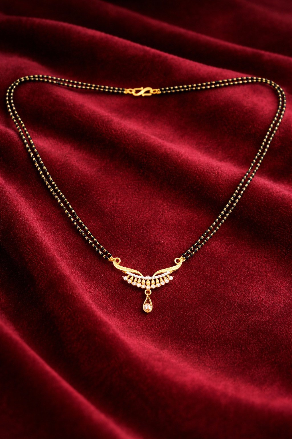 Gold-Plated Double Line Mangalsutra with American Diamond Pendant for Women