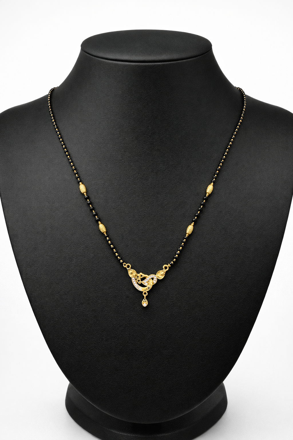 Gold-Plated Designer Mangalsutra with American Diamond Swirl Pendant for Women