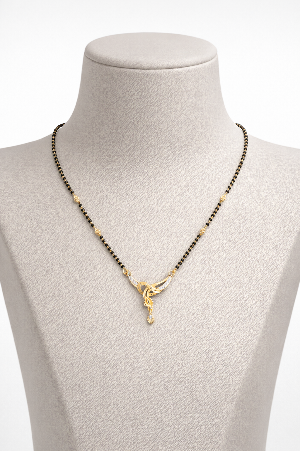 Gold-Plated Feather Design Mangalsutra with American Diamond Drop Pendant for Women