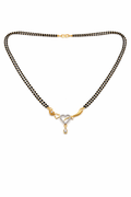 Gold-Plated Double Line Heart Design Mangalsutra with American Diamond Pendant for Women
