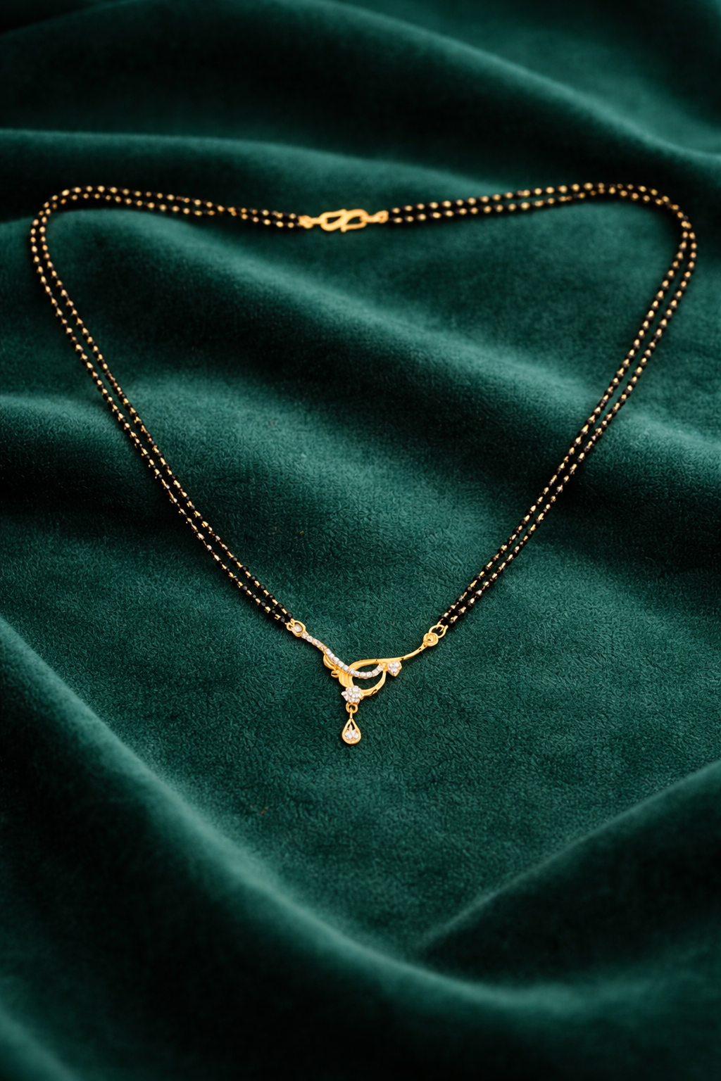 Gold-Plated Double Line Mangalsutra with American Diamond Pendant for Women