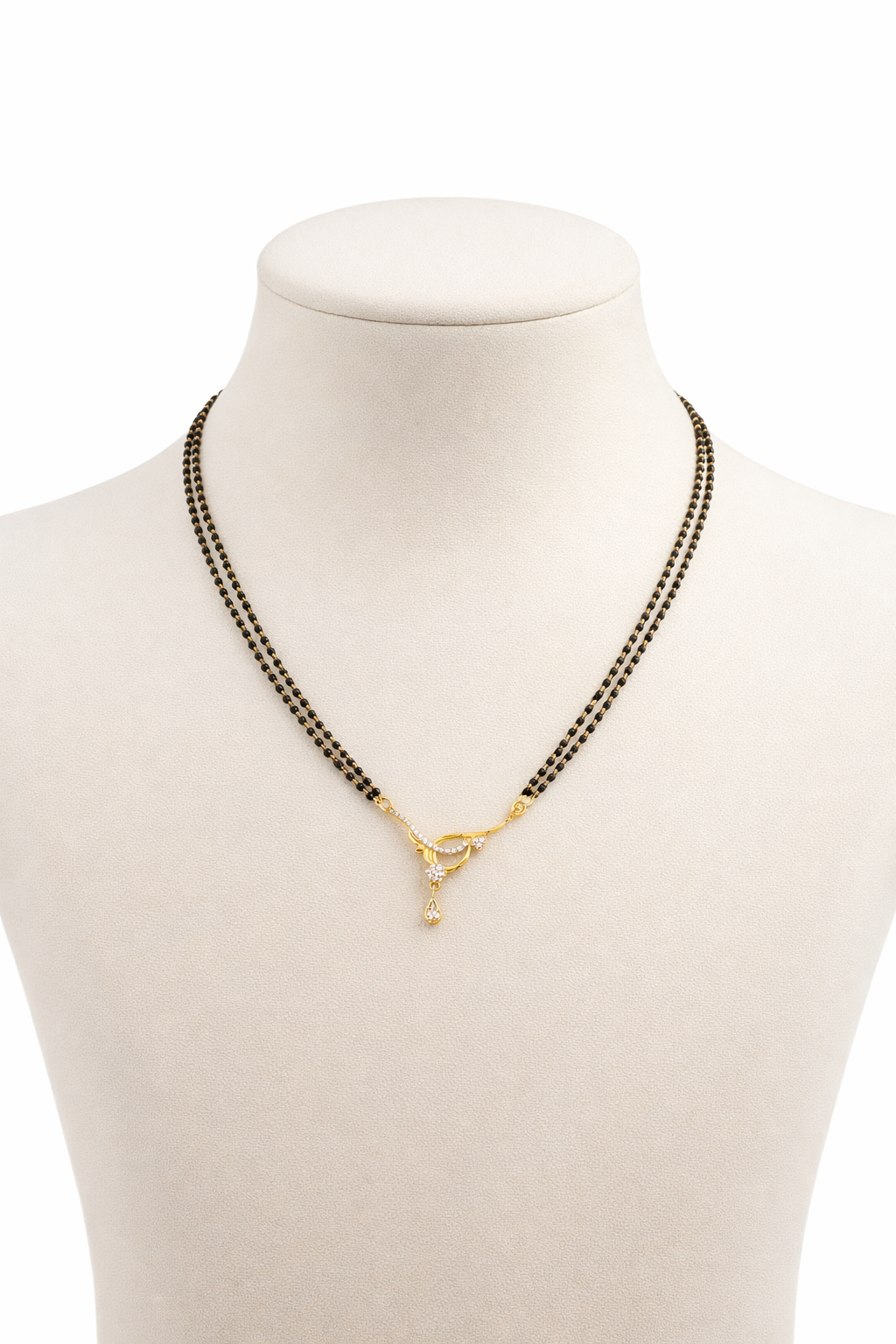 Gold-Plated Double Line Mangalsutra with American Diamond Pendant for Women