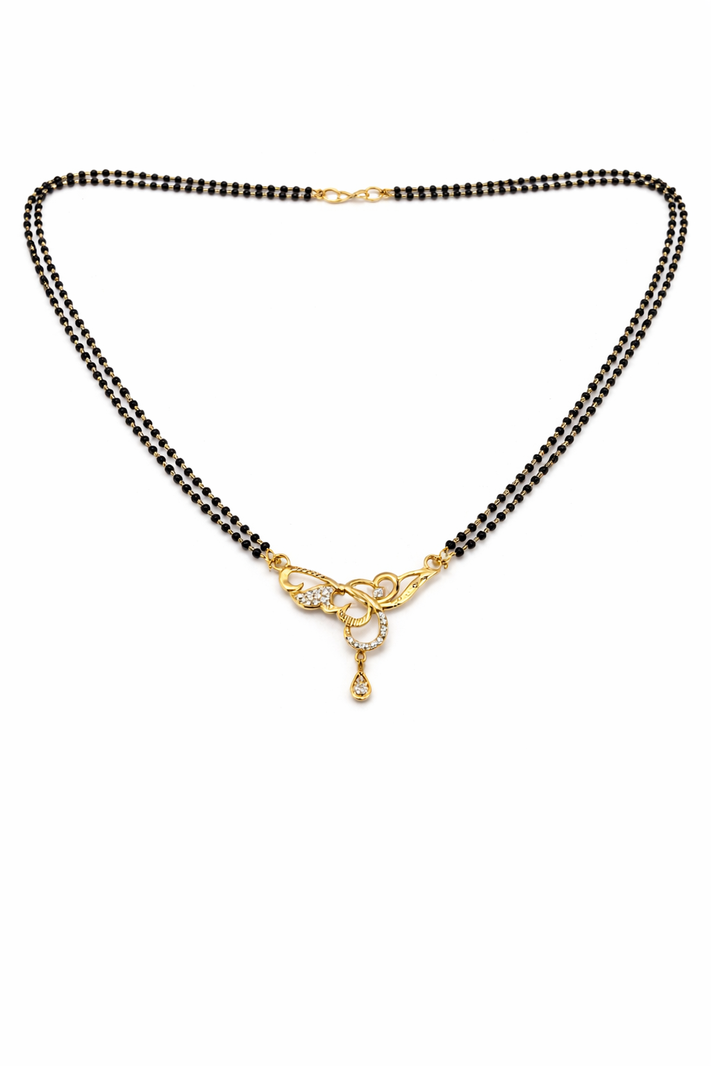 Gold-Plated Double Line Mangalsutra with American Diamond Twist Pendant for Women