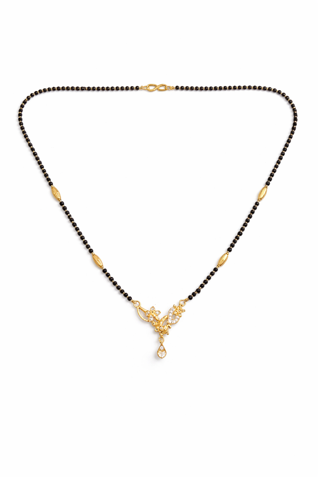 Gold-Plated Floral Leaf Mangalsutra with American Diamond Pendant for Women