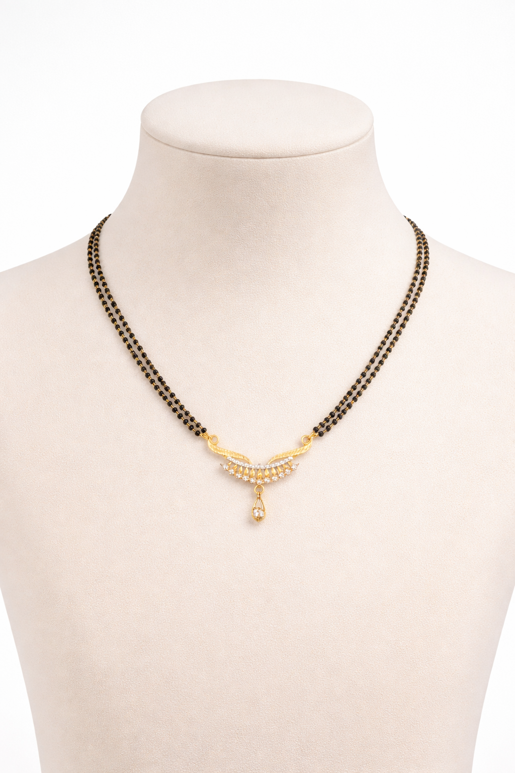 Gold-Plated Double Line Mangalsutra with American Diamond Pendant for Women