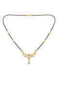 Gold-Plated CZ Mangalsutra with Black Stone Center & Teardrop Pendant for Women
